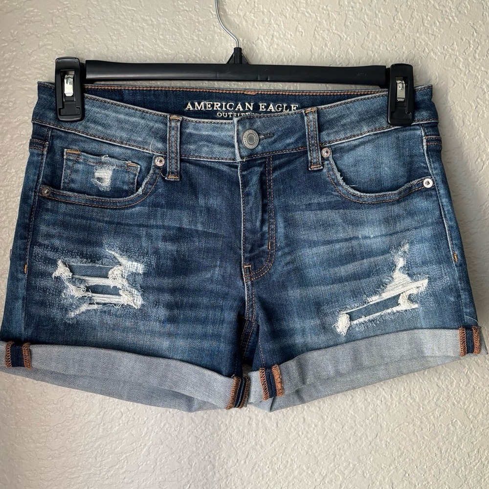 American Eagle OutfittersDenim ShortsCuffed Distressed Denim Jorts Cuffed S 8 - Picture 8 of 10
